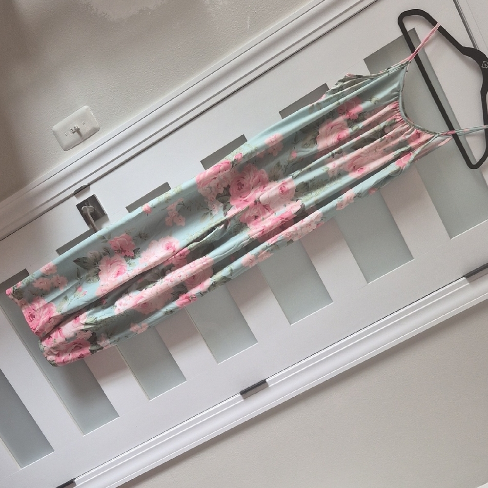 Floral Maxi Dress with Pink and Green